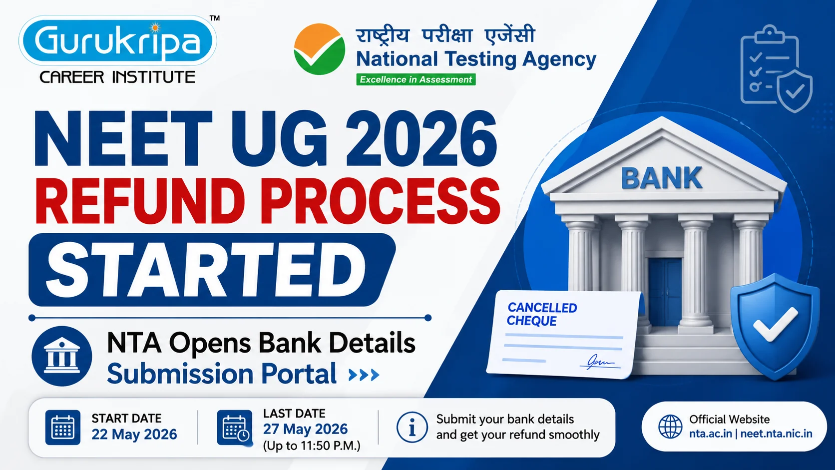 NEET UG 2026 Refund Process Started: NTA Opens Bank Details Submission Window